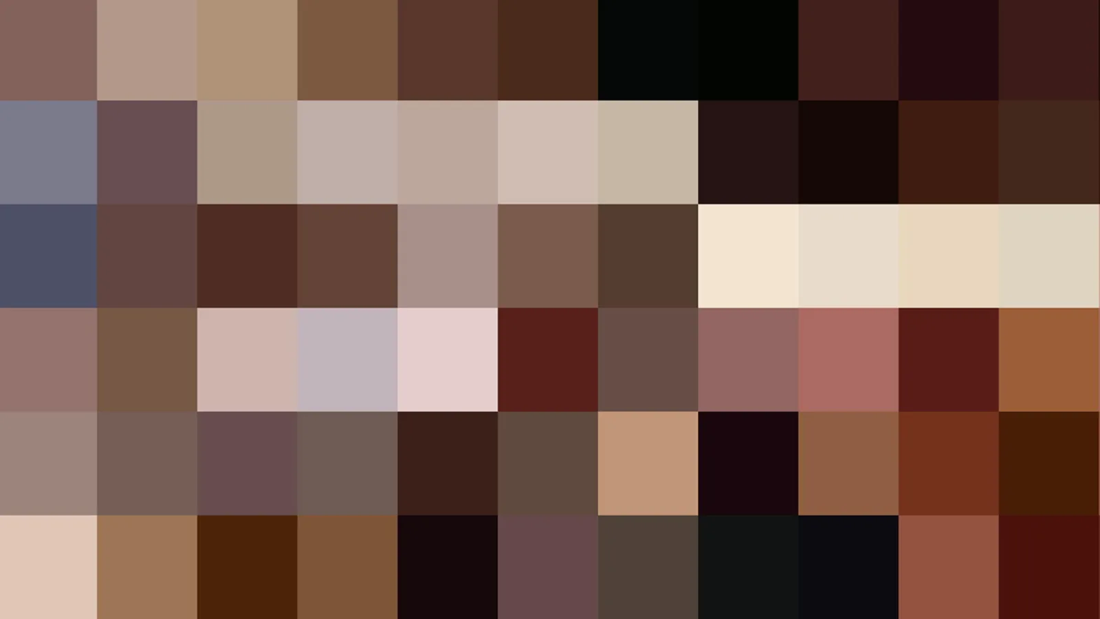 Abstraktes Raster aus quadratischen Farbfeldern in Braun, Beige, Rot und Schwarz, dicht nebeneinander angeordnet.
