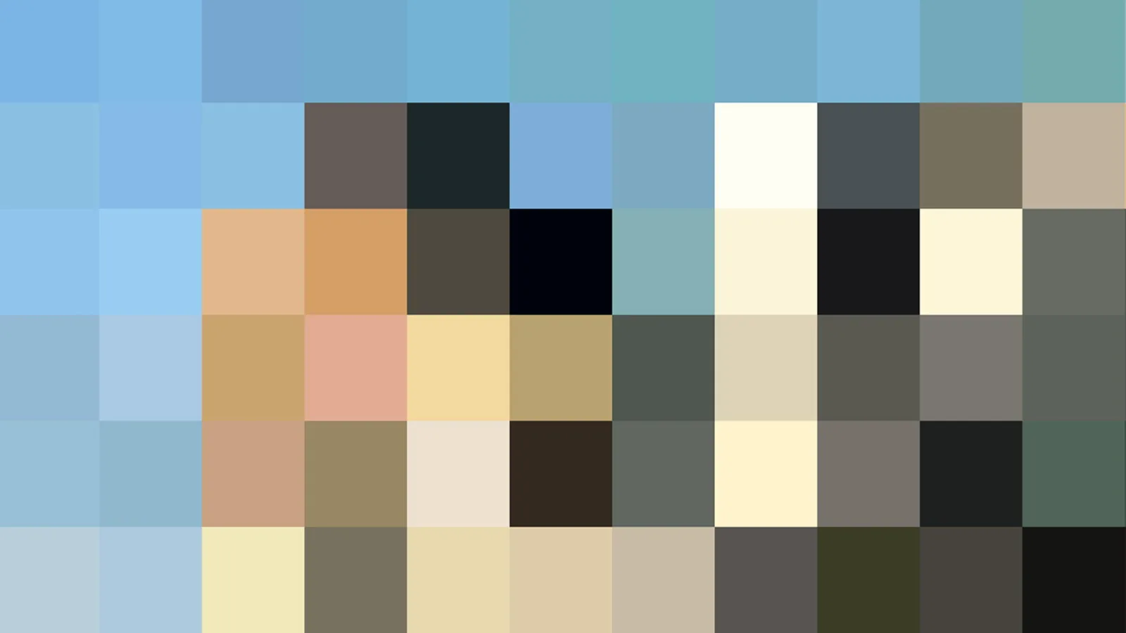 Mosaik aus quadratischen Farbfeldern in Blau, Beige, Braun und Schwarz.