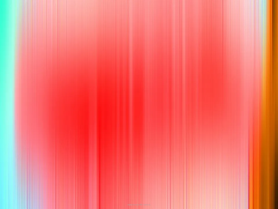 Abstrakte Komposition aus vertikalen, verwischten Streifen in Rot, Rosa, Türkis und Orange, mit einem intensiven roten Zentrum.