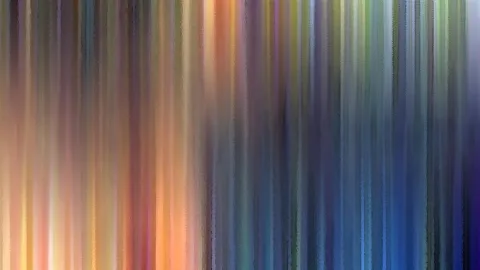 Abstraktes Bild aus senkrechten, unscharf verlaufenden Farbstreifen: links dominieren Orange, Gelb und Rosa, rechts Blau, Grau und Violett.