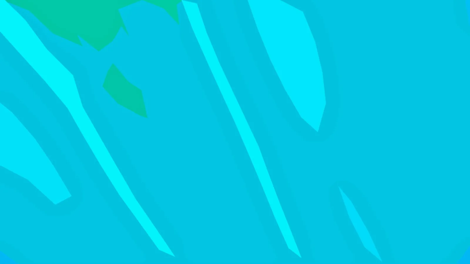 Abstrakte Komposition aus türkisfarbenen Flächen und schmalen, diagonalen Streifen in Hellblau und Cyan, oben links mit grünen Akzenten.
