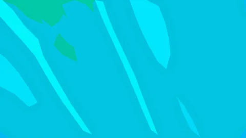 Abstrakte Komposition aus türkisfarbenen Flächen und schmalen, diagonalen Streifen in Hellblau und Cyan, oben links mit grünen Akzenten.