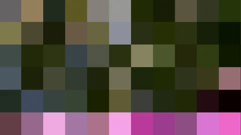 Mosaik aus quadratischen Farbfeldern in Grau, Oliv, Dunkelgrün, Magenta und Rosa, in einem Raster angeordnet
