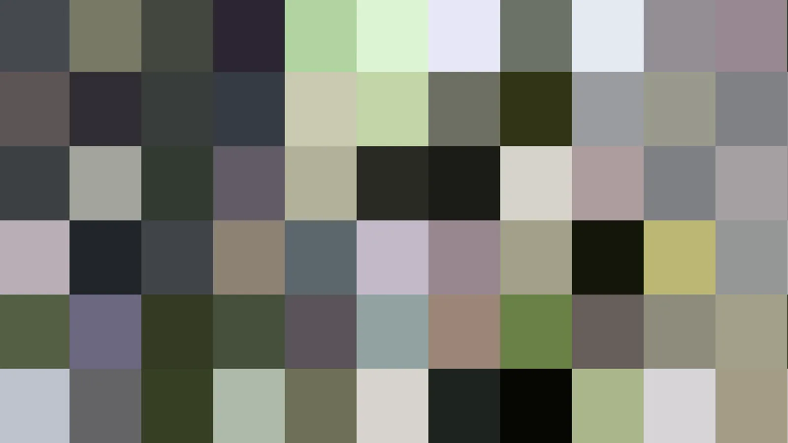 Raster aus kleinen Farbquadraten in Grau-, Oliv- und Pastelltönen