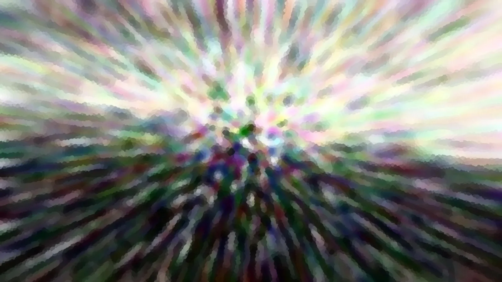 Abstraktes Bild mit pastellfarbenen Strahlen, die von einem hellen Zentrum nach außen laufen.