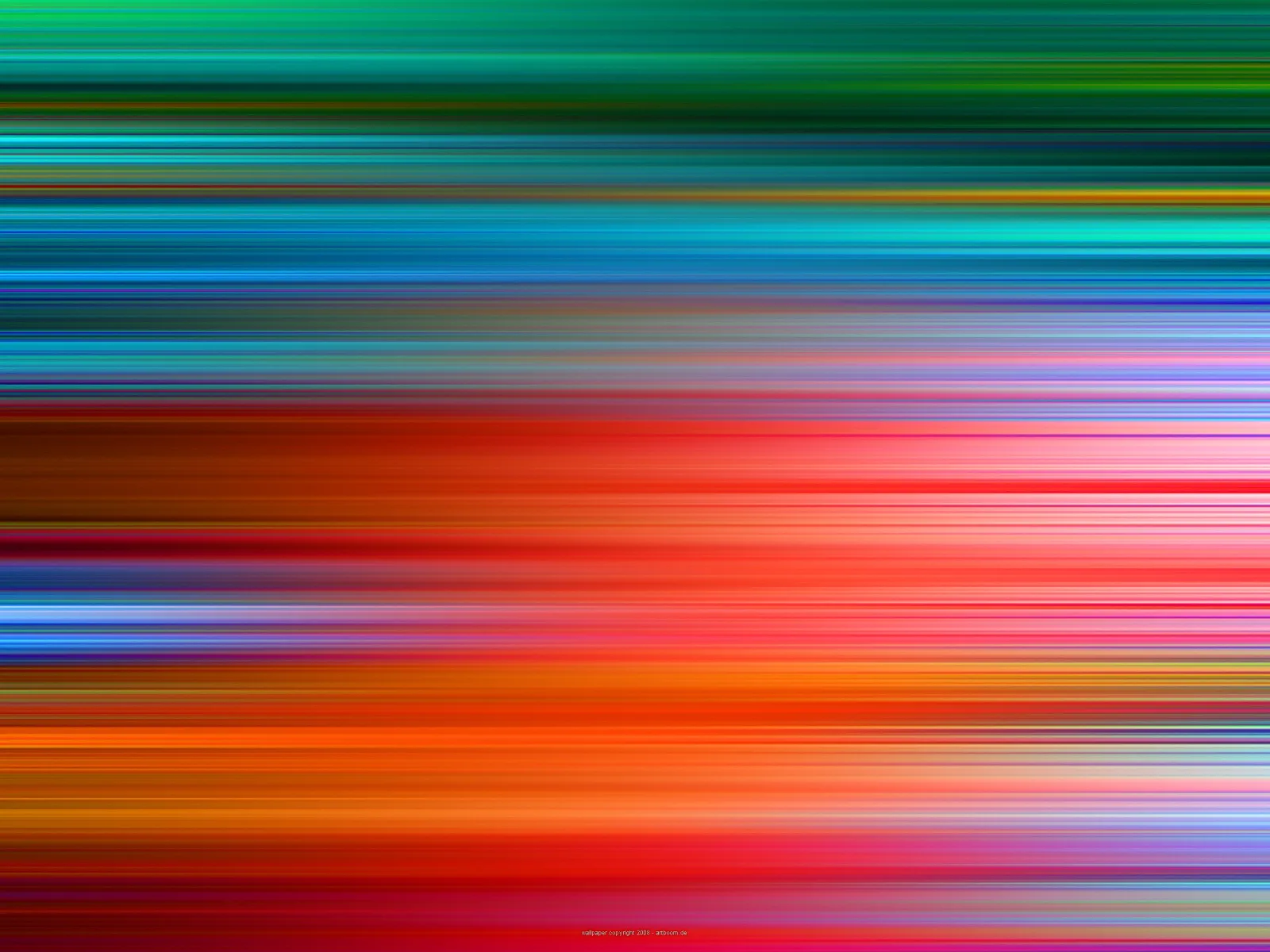 Abstraktes Bild aus horizontal verwischten Streifen in Grün, Türkis, Blau, Rot und Orange, die von oben nach unten ineinander übergehen.