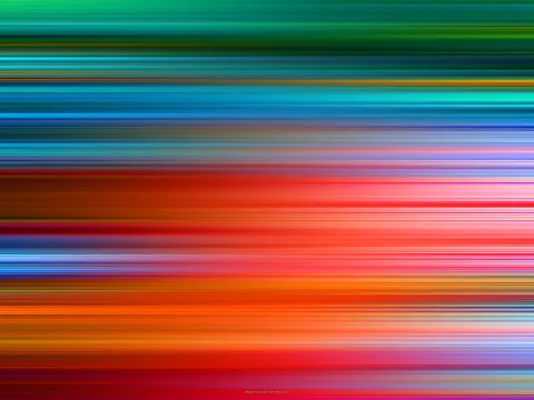 Abstraktes Bild aus horizontal verwischten Streifen in Grün, Türkis, Blau, Rot und Orange, die von oben nach unten ineinander übergehen.