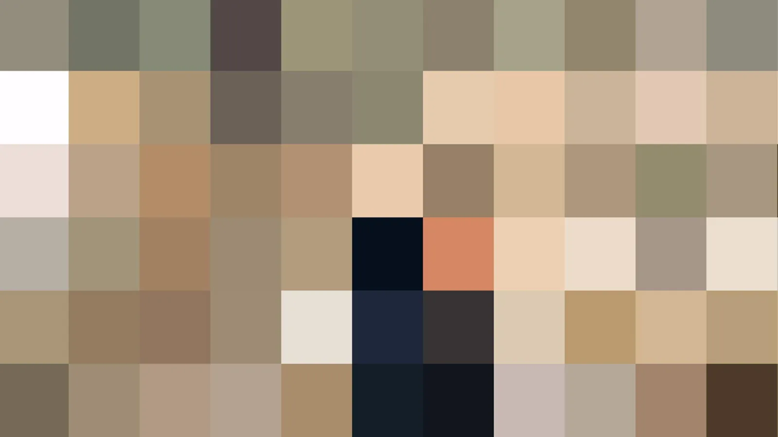 Quadratisches Pixelraster in Erd- und Hauttönen, von Beige über Braun bis zu einzelnen dunklen und orangefarbenen Feldern.