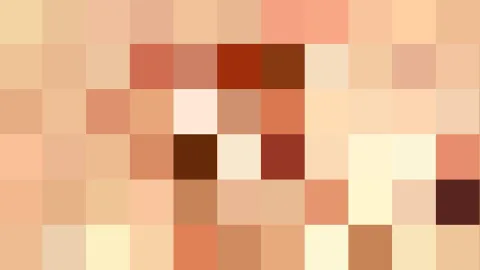 Abstraktes Mosaik aus quadratischen Pixeln in Beige, Orange und Braun, dazwischen einzelne dunkle und rote Felder.