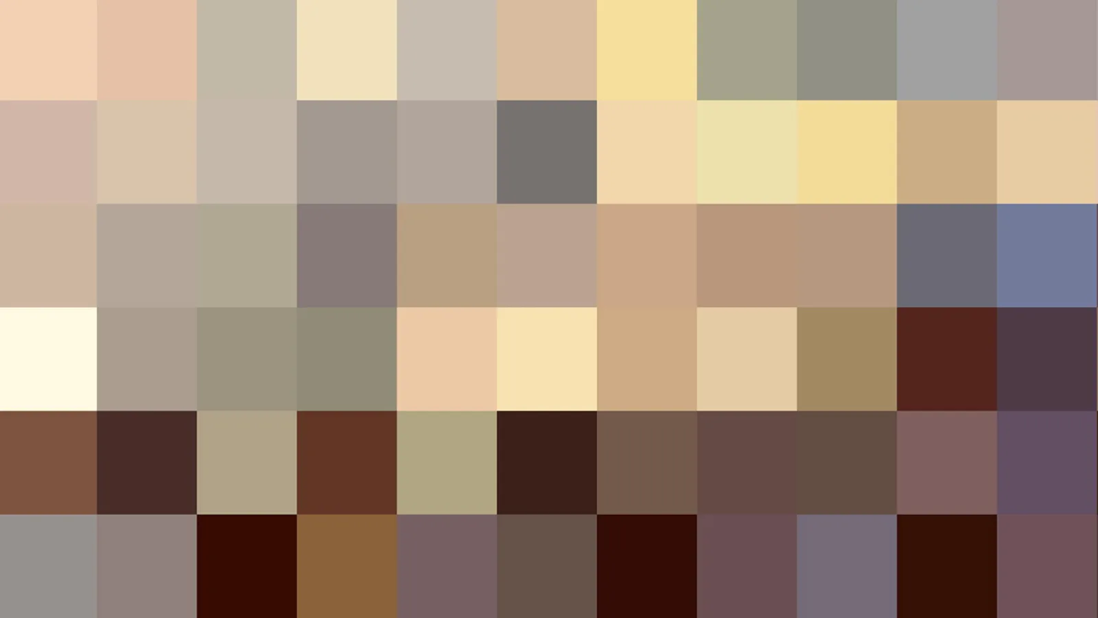 Quadratisches Pixelraster in Beige, Braun, Grau und Taupe, mit einzelnen blassgelben und blaugrauen Feldern.