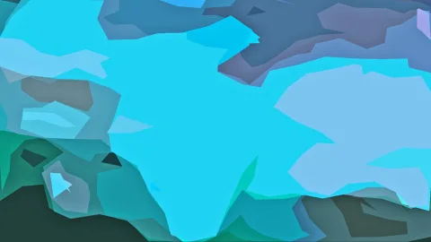 Abstrakte Komposition aus unregelmäßigen, flächigen Formen in Cyan, Türkis, Blaugrau und Dunkelgrün, die dicht ineinandergreifen.