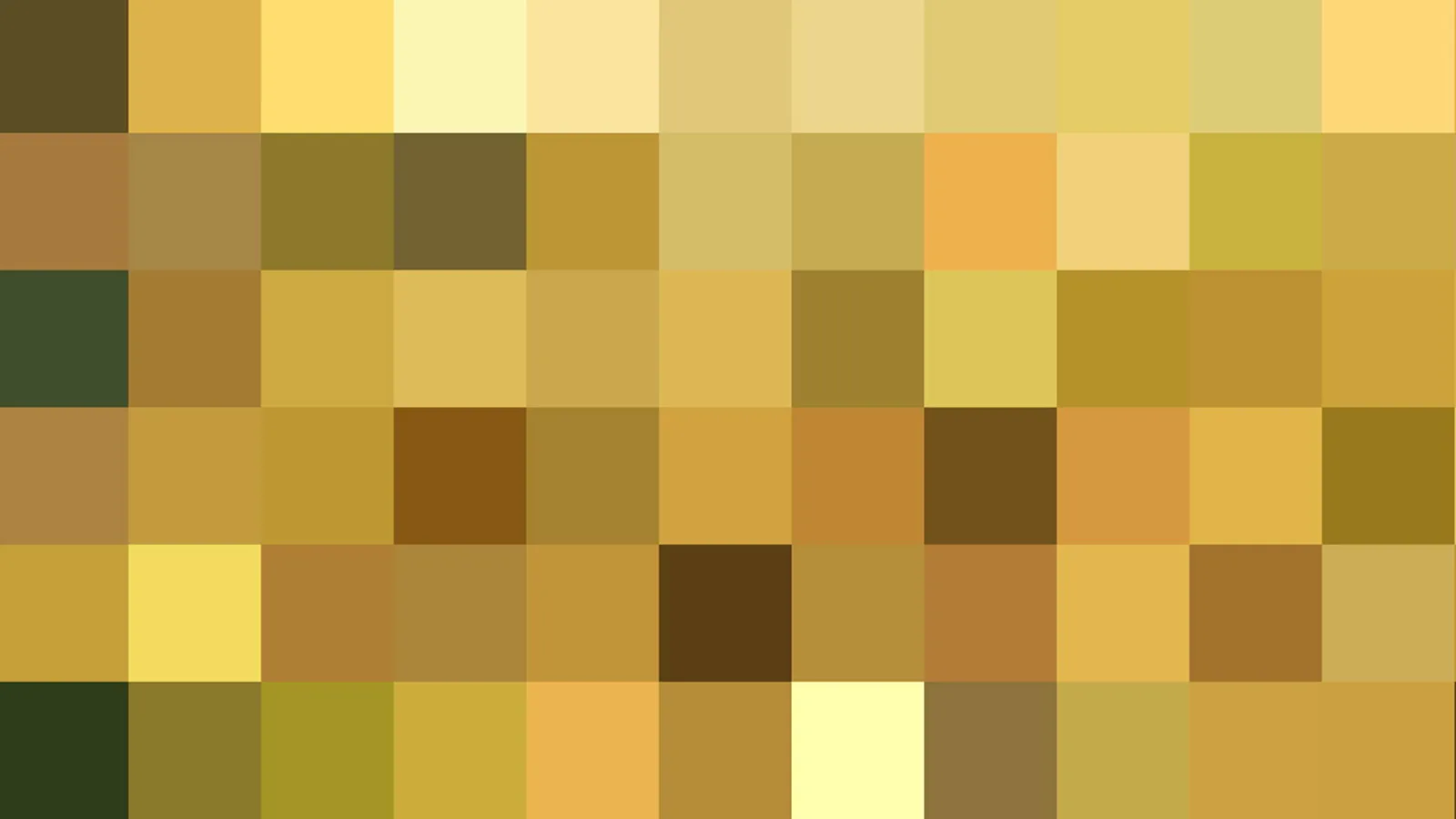 Abstraktes Mosaik aus quadratischen Blöcken in Gold-, Ocker- und Gelbtönen, von dunklem Braun bis hellem Creme, in einem Raster aus zehn Spalten und sechs Reihen.