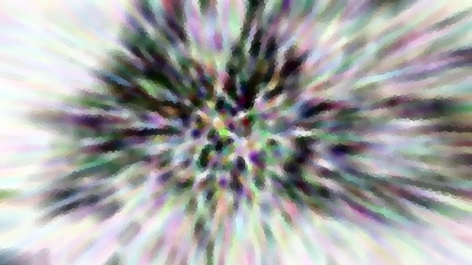 Abstrakte Explosion aus pastellfarbenen Schlieren in Rosa, Grün und Violett, die von einem dunklen Zentrum radial nach außen läuft.