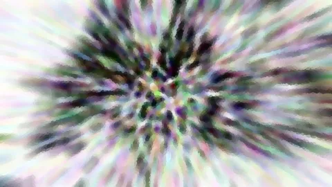 Abstrakte Explosion aus pastellfarbenen Schlieren in Rosa, Grün und Violett, die von einem dunklen Zentrum radial nach außen läuft.