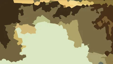 Abstraktes Muster aus unregelmäßigen, eckigen Flächen in Beige, Oliv, Dunkelbraun und blassem Grün, die sich über das Bild verteilen.