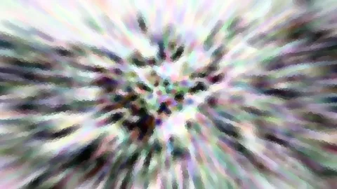 Abstraktes Bild mit radial von der Mitte nach außen laufenden, verwischten Schlieren in Pastellfarben, Weiß, Grün und Dunkelviolett, die Mitte ist unscharf mit kleinen Farbflecken.