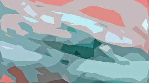 Abstraktes Muster aus kantigen Flächen in Petrol, Rosa, Hellblau und Beige, dunkler Schwerpunkt in der Bildmitte.