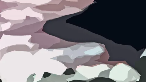 Abstraktes Bild aus scharfkantigen, überlappenden Flächen in Rosa, Weiß, Grau und Anthrazit, rechts oben fast schwarz.