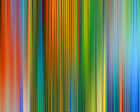 Abstrakte vertikale Streifen in Orange, Grün, Blau, Gelb und Rot, die von links nach rechts ineinander verlaufen; unten mittig ist eine winzige Copyright-Zeile zu sehen.