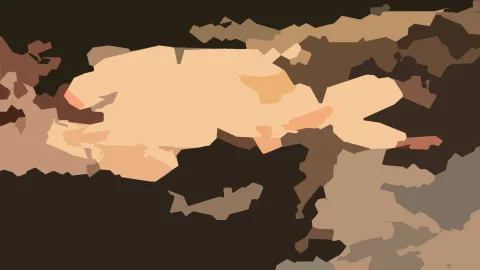 Abstrakte Komposition aus beigen, hellbraunen und dunklen Farbflächen auf schwarzem Grund