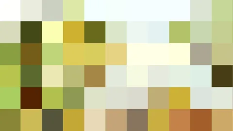 Abstraktes Mosaik aus quadratischen Farbfeldern in Oliv, Gelb, Beige und Braun, in einem Raster angeordnet.