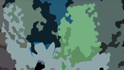 Abstraktes Muster aus unregelmäßigen, zackigen Flächen in Grün, Blau, Grau und Schwarz.