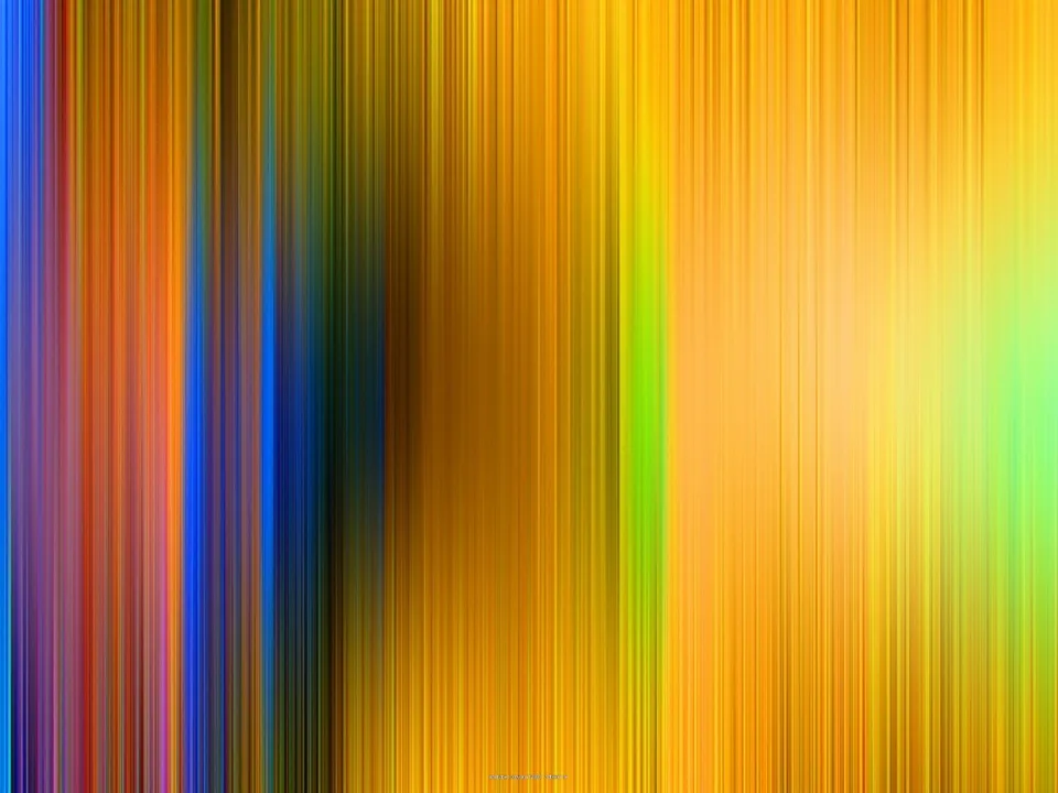 Abstrakte Komposition aus dicht nebeneinanderstehenden, vertikal verwischten Streifen in Blau, Violett, Orange, Gelb und Grün, die von links nach rechts ineinander übergehen.