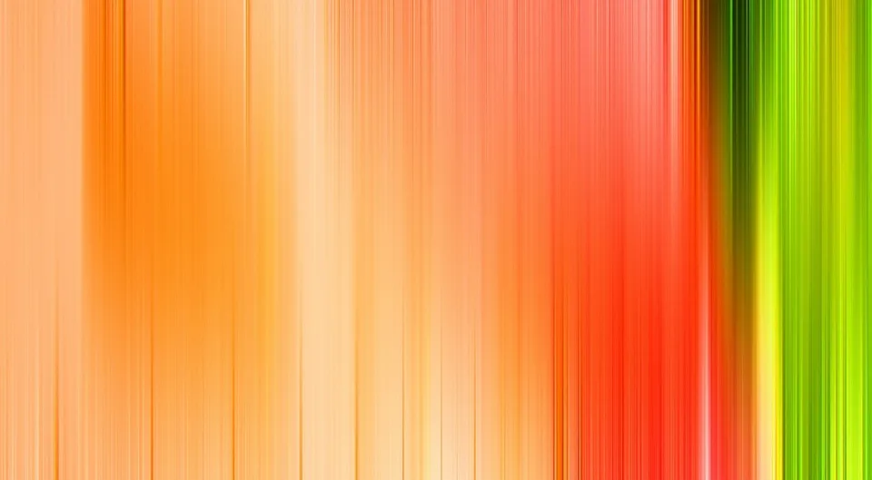 Abstrakte vertikale Streifen fließen von Orange über Creme und Rot bis zu Grün, die Linien sind bewegungsunscharf verwischt.