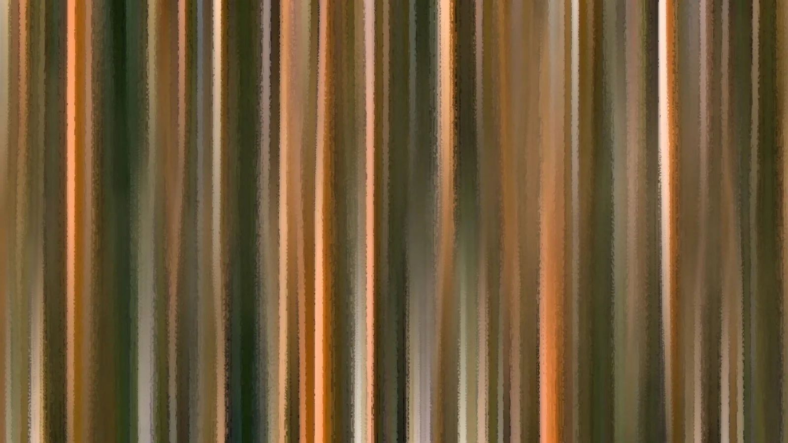 Abstrakte Komposition aus vertikalen, weich verlaufenden Streifen in Grün, Braun, Orange und Creme.