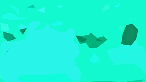 Abstrakte Komposition aus türkisen und grünen Polygonen auf leuchtend türkisem Grund.