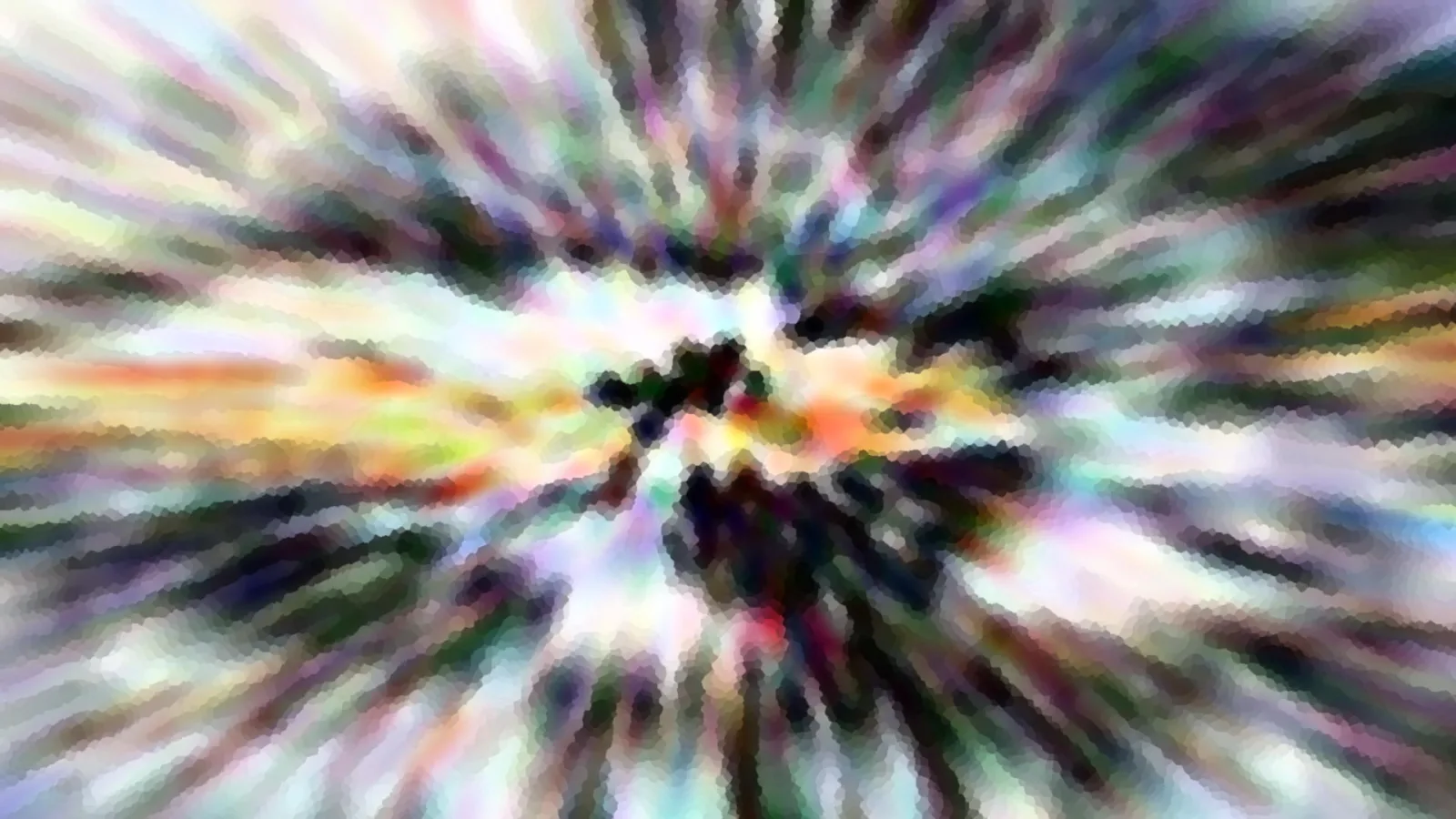 Abstraktes Bild mit farbigen Streifen, die von einem dunklen Zentrum radial nach außen laufen.