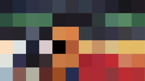 Raster aus farbigen Blöcken in Dunkelblau, Grün, Orange und Rot.
