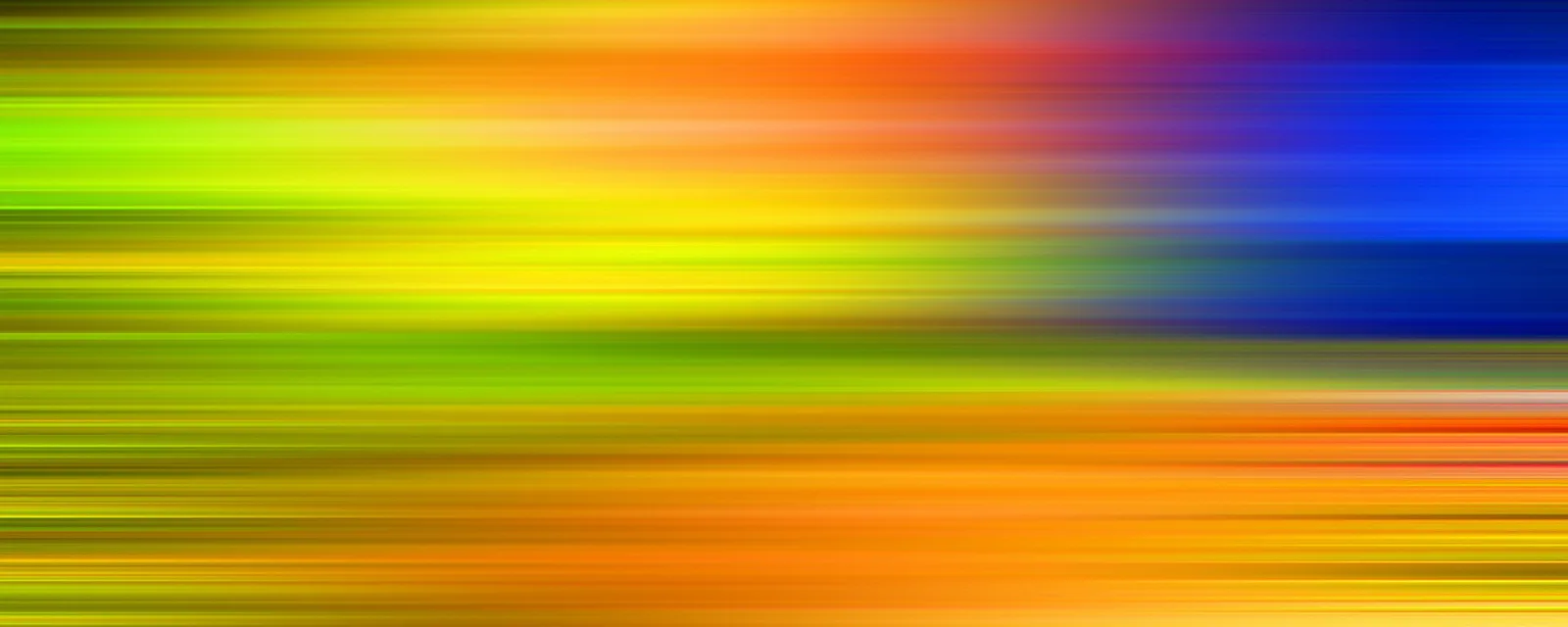 Abstrakte horizontale Streifen in Gelb, Grün, Orange, Rot und Blau, die von links nach rechts verlaufen und nach rechts hin ins Blaue übergehen.