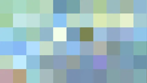 Mosaik aus kleinen Quadraten in Pastelltönen von Mint über Hellblau bis Olivgrün, mit einzelnen dunkleren Feldern.