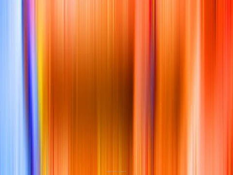 Abstrakte Komposition aus senkrechten, verwischten Streifen in Orange, Gelb, Rot und Blau, die von links nach rechts ineinander übergehen.