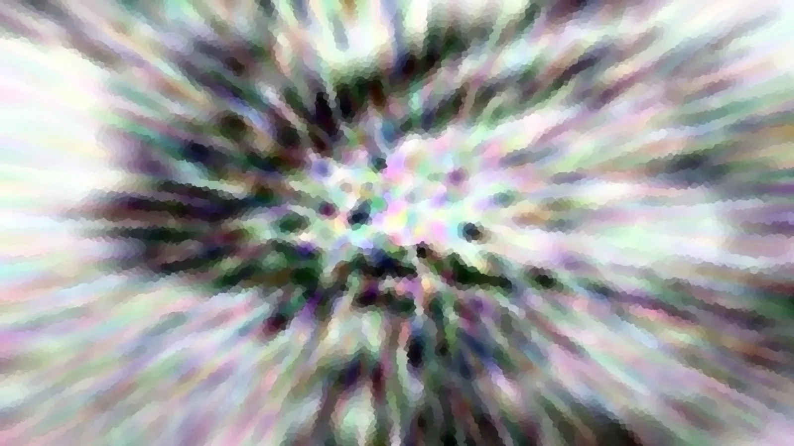 Abstraktes Bild mit pastellfarbenen, grünen und violetten Streifen, die von einem hellen Zentrum radial nach außen laufen.