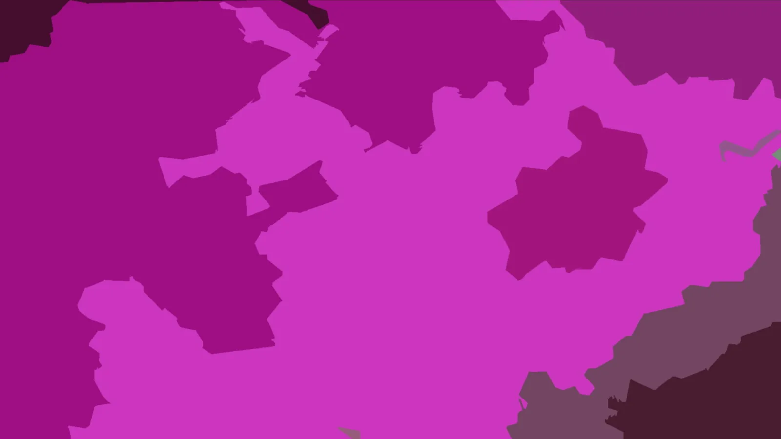 Abstrakte Komposition aus magentafarbenen, violetten und dunkelroten organischen Flächen mit einzelnen grünen Akzenten