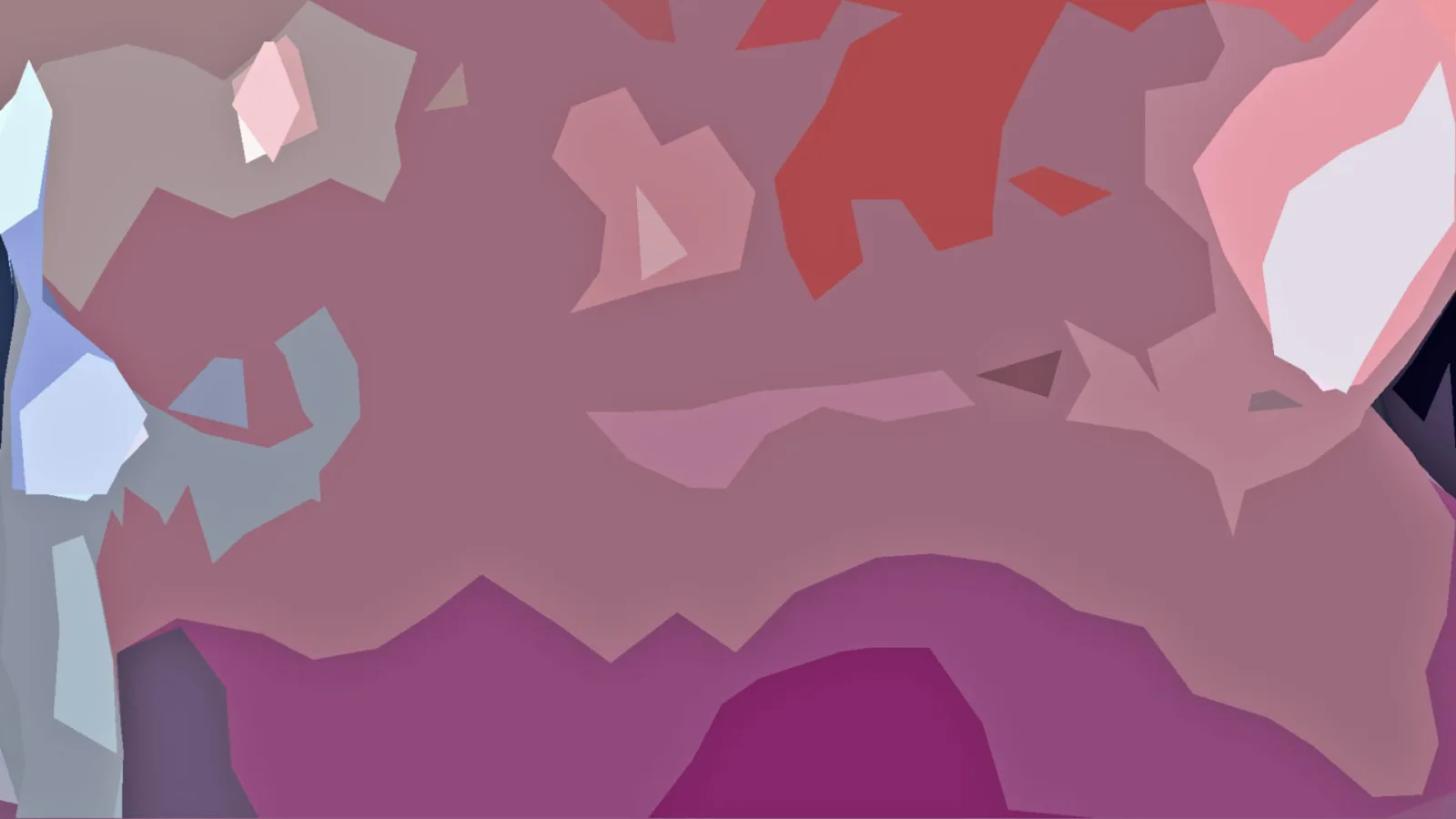 Abstrakte Komposition aus kantigen Flächen in Rosa, Violett und Rot, mit hellen Akzenten links und rechts oben.