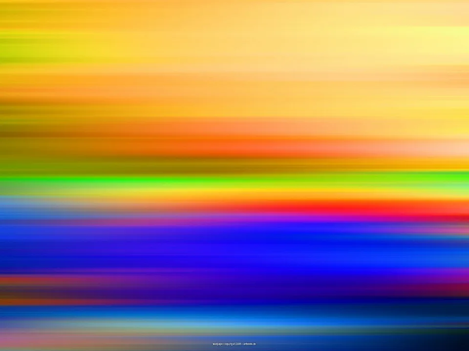 Abstrakte horizontale Streifen in Gelb, Orange, Grün, Rot und Blau, durch Bewegungsunschärfe verwischt.