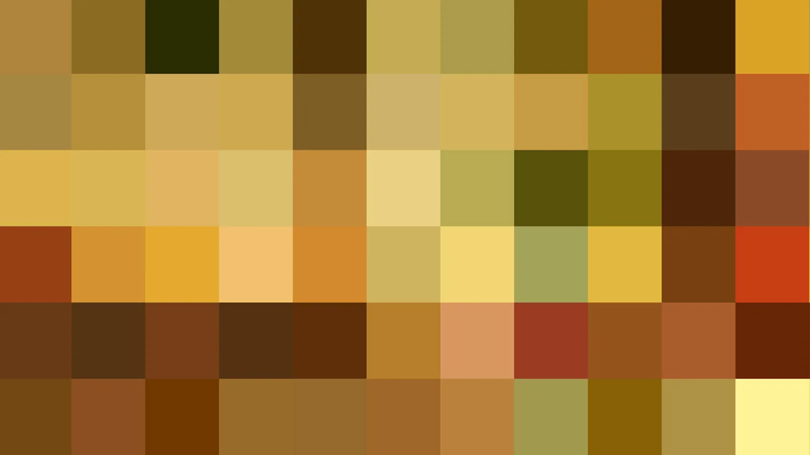 Pixelmosaik aus quadratischen Feldern in Gelb-, Ocker-, Braun- und Olivtönen, das die gesamte Fläche füllt.