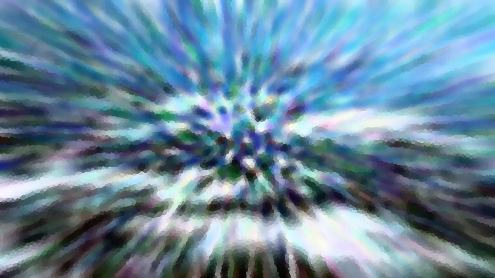 Abstrakte Farbstrahlen laufen von einem hellen Zentrum radial nach außen, in Blau, Türkis und Violett.