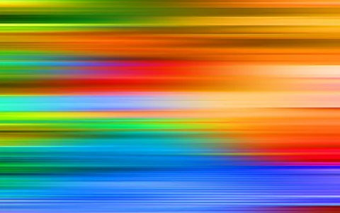 Abstraktes Bild aus horizontalen, waagerecht verwischten Streifen in Orange, Rot, Gelb, Grün, Türkis und Blau