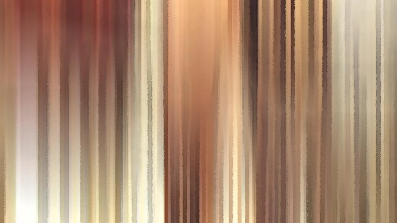 Abstraktes Bild aus vertikalen, verwischten Streifen in Braun, Beige, Rostrot und Cremeweiß.