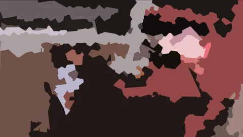 Abstraktes Bild aus unregelmäßigen Flächen in Schwarz, Grau, Rosa, Rot und Hellblau, die sich mosaikartig aneinanderreihen.