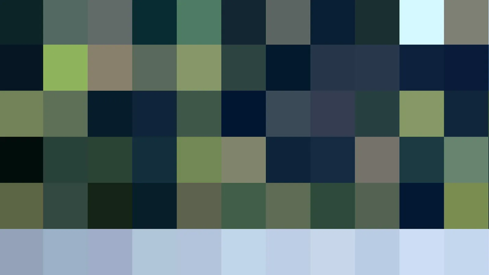 Quadratisches Pixelmuster aus dunklen Grün- und Blautönen, unten eine helle blaue Reihe.