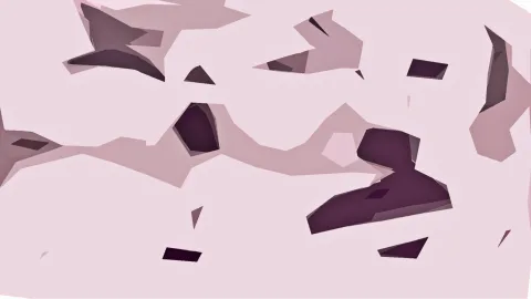 Flächige abstrakte Formen in Rosa und dunklem Aubergine, dunkle Partien vor hellem Hintergrund.