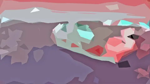 Abstrakte Komposition aus pastellfarbenen Polygonen in Rosa, Mint, Grau und Violett