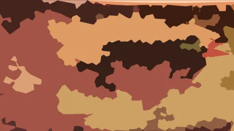 Abstrakte Komposition aus unregelmäßigen, zackigen Flächen in Terrakotta, Braun, Orange und Sandtönen.