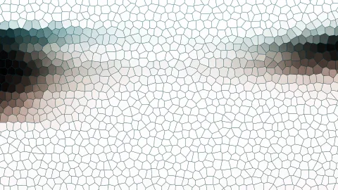 Helles Zellmosaik aus unregelmäßigen Polygonen mit einem horizontalen Streifen, der von dunklem Petrol über Grau in Braun übergeht.