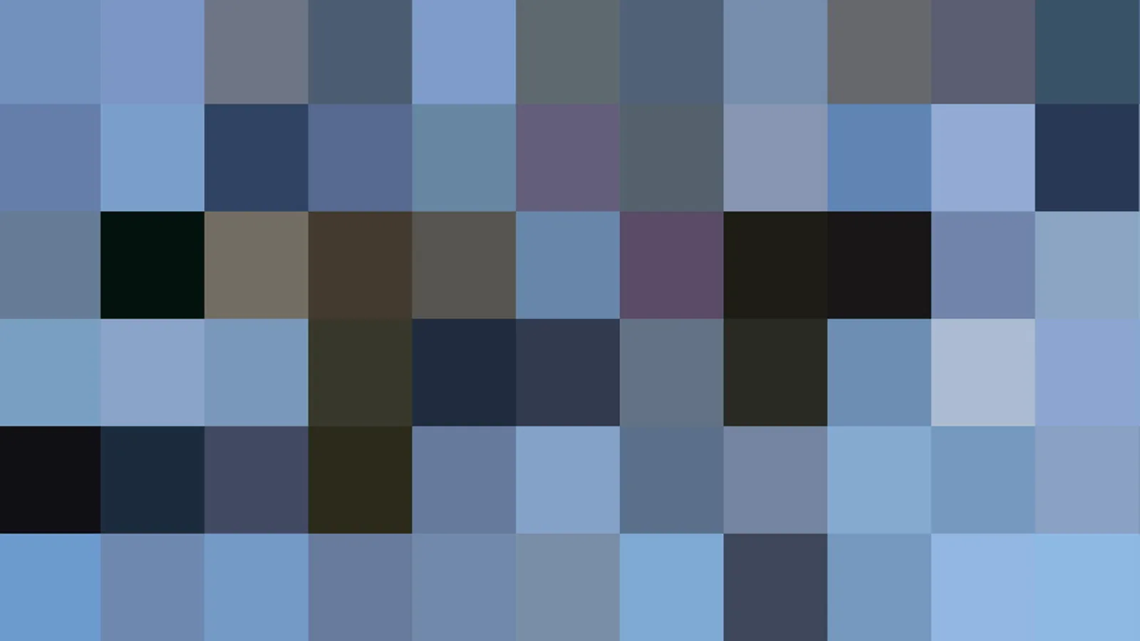 Ein Raster aus quadratischen Kacheln in verschiedenen Blau-, Grau- und Schwarztönen, die ein abstraktes Mosaik bilden.